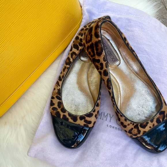 Jimmy Choo Leopard Print Patent Toe Ballet Flats, Size 37.5, GUC - Picture 3 of 12